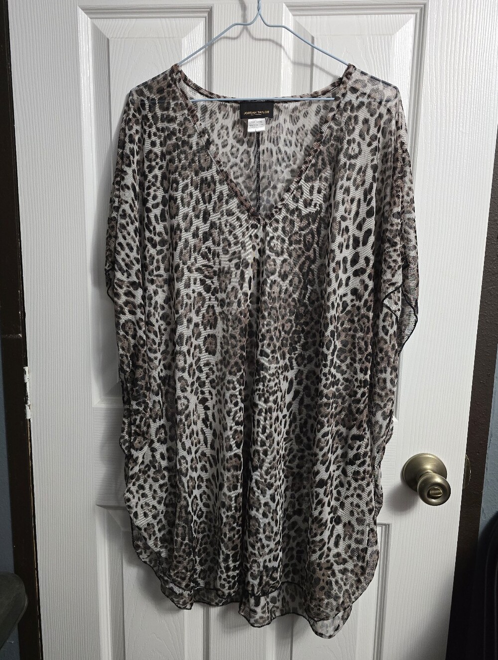 Jordan Taylor Leopard Power Mesh Kaftan Swim Cover Up Tunic - L